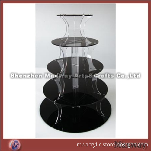 Black Round Finely Designed Acrylic 5 Tiers Tower Wedding Cup Cake Display Stand Rack